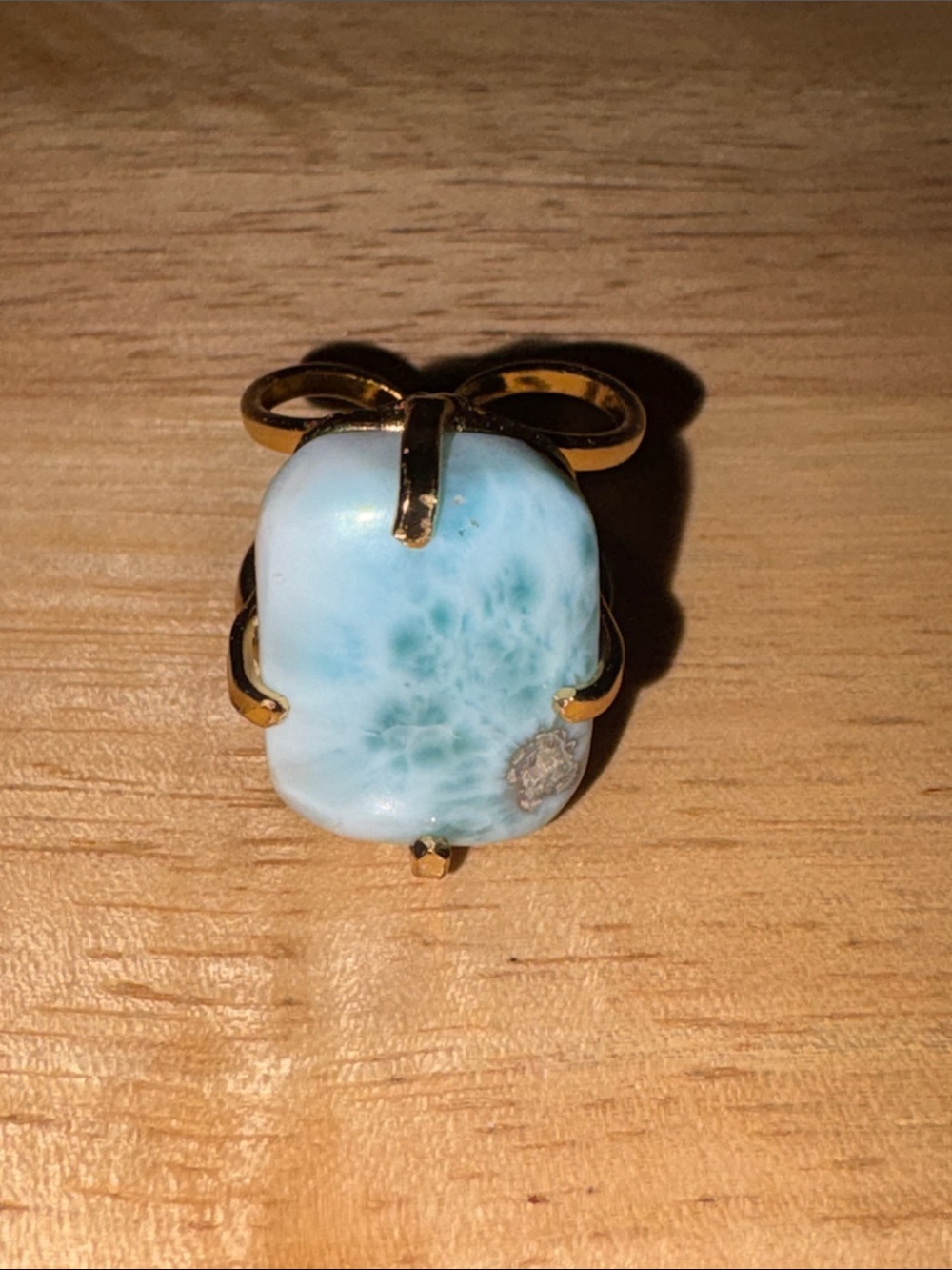 Gold Plated Larimar Statement Ring - Light Blue Gemstone